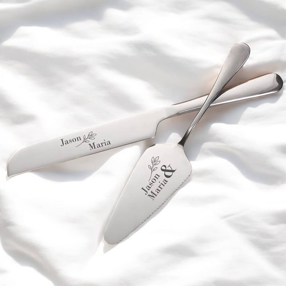 Couteau à gâteau de mariage et pelle en acier inoxydable pour cérémonie