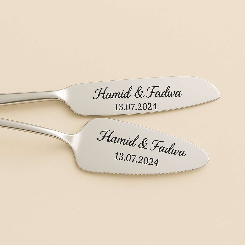 Couteau et Spatule à Gâteau Personnalisés Gravés avec Noms et