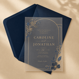 Faire part mariage bleu et or