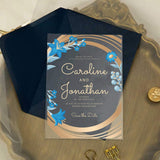 Faire part mariage bleu et or