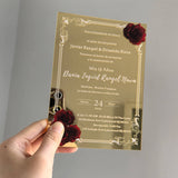 Faire part mariage bordeaux et or